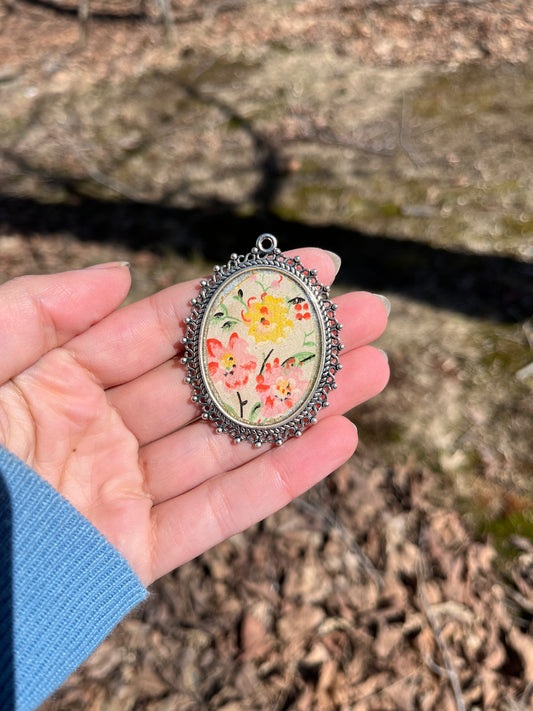 Spring Large Pink and Yellow Floral Pendant