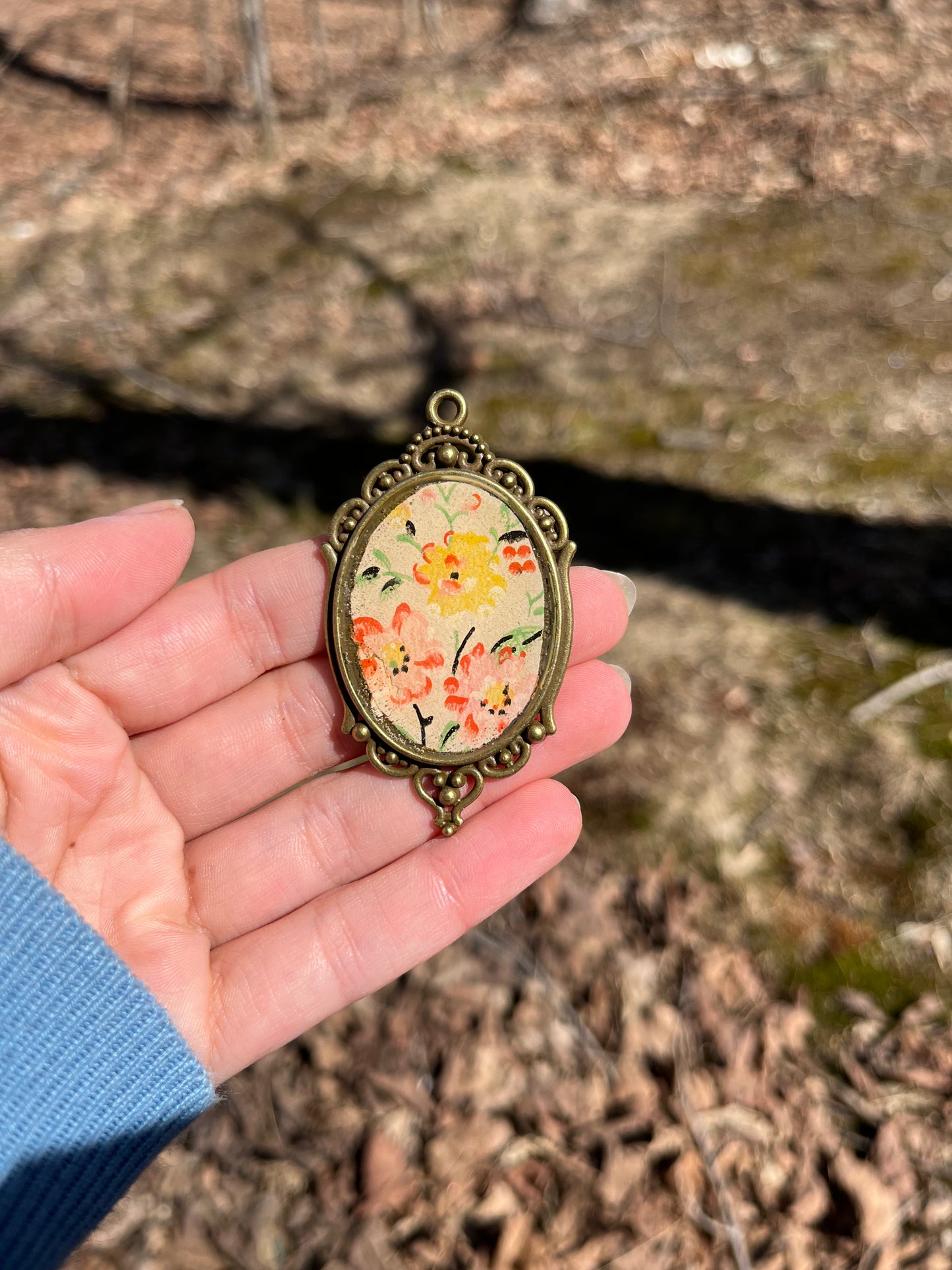 Spring Large Pink and Yellow Floral Pendant