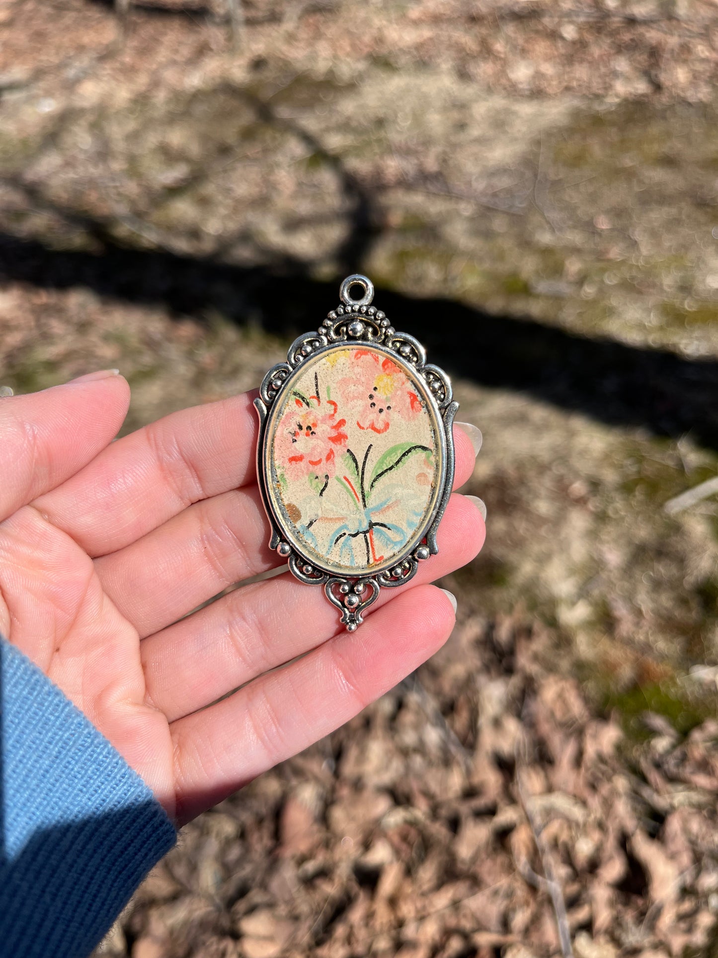 Spring Large Pink and Yellow Floral Pendant