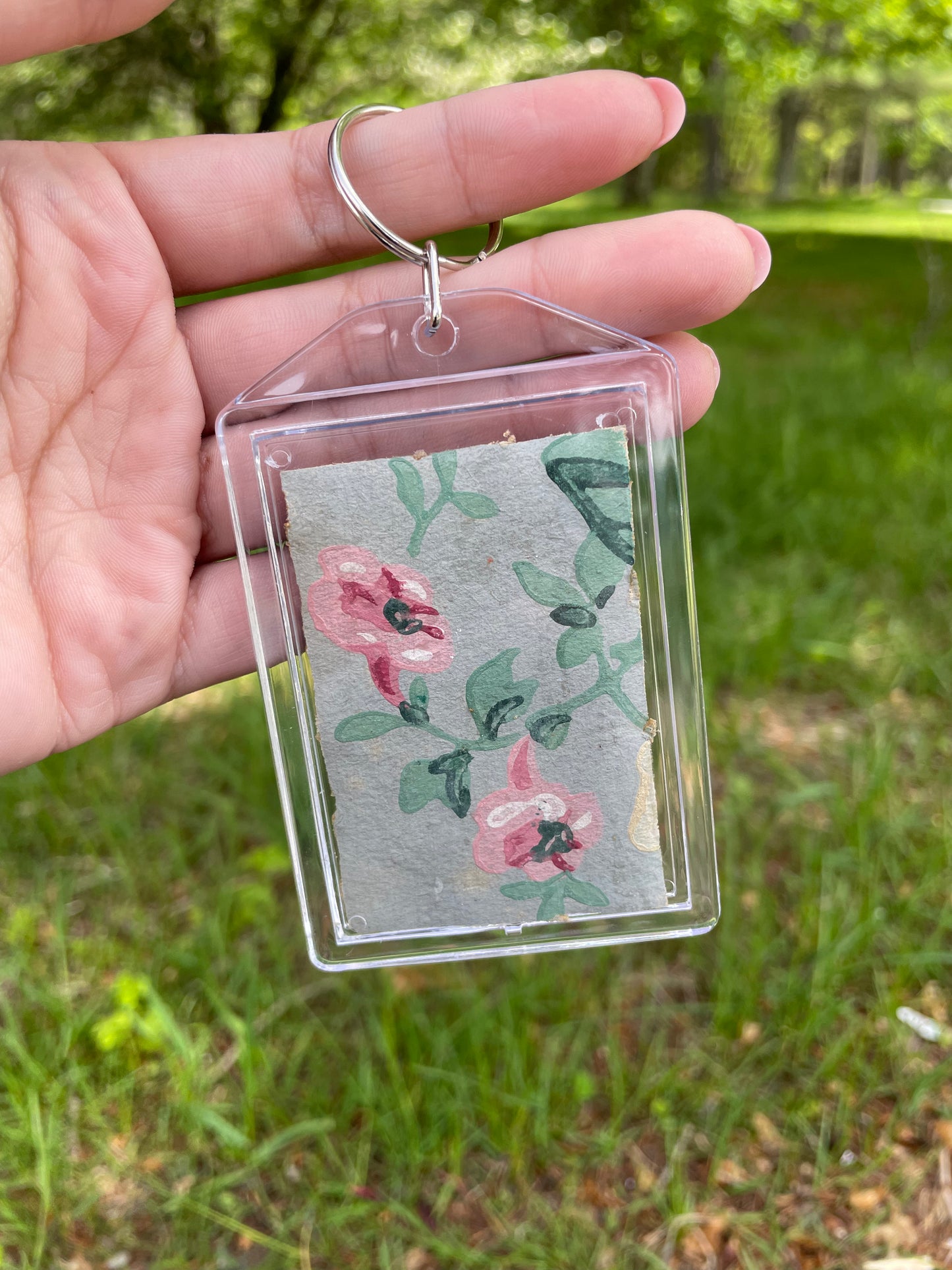 Florals on Blue Paper Keychain