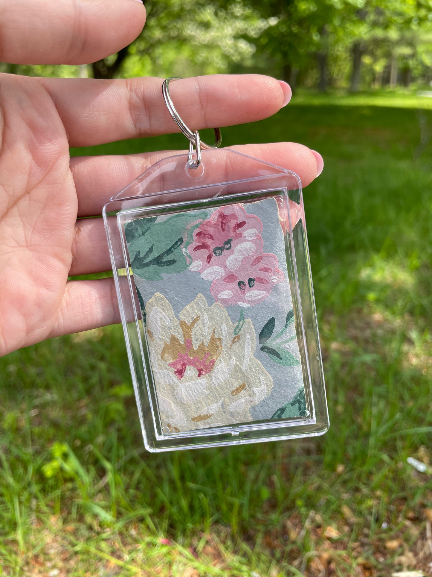 Florals on Blue Paper Keychain