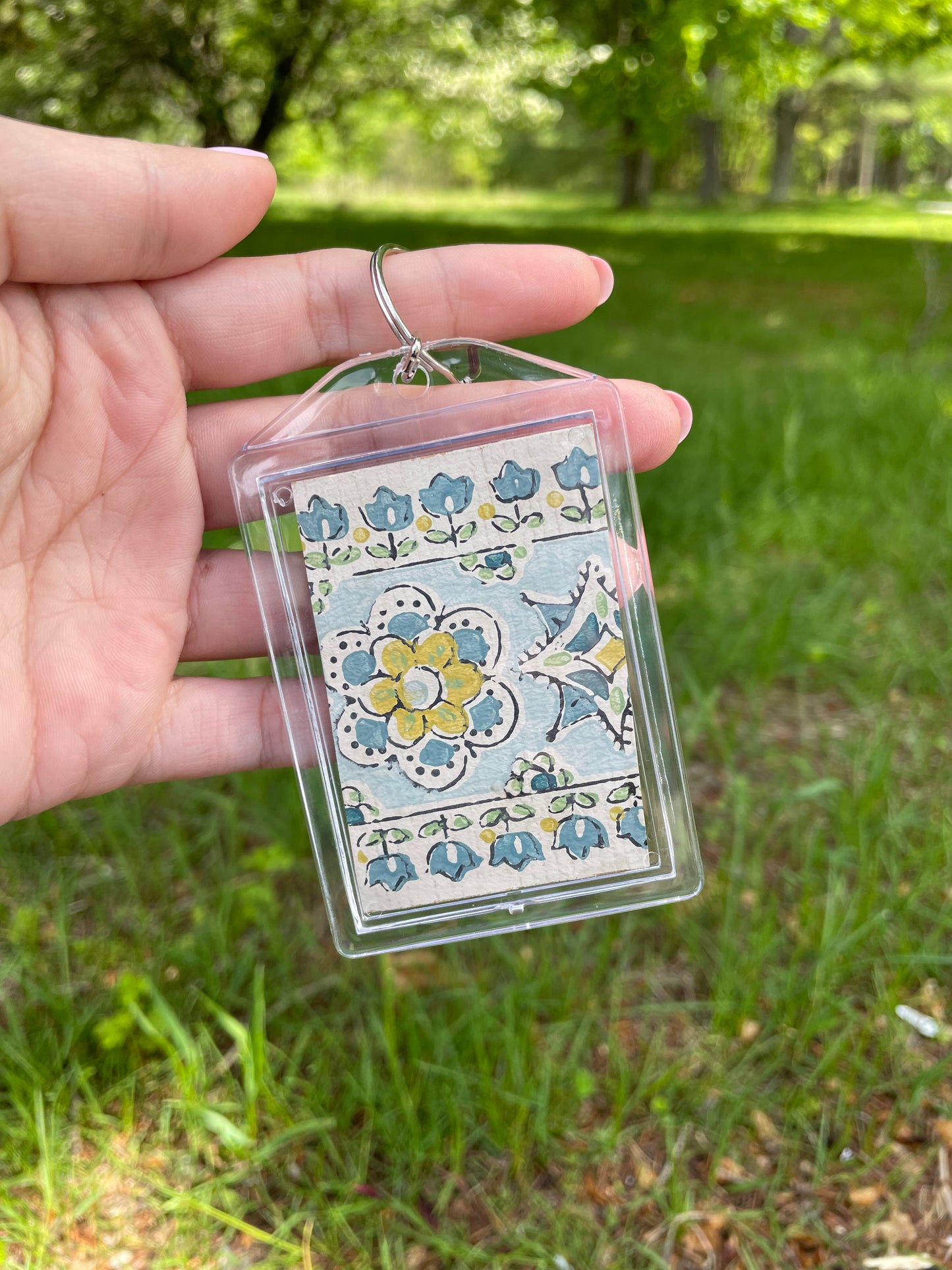 Blue and Yellow Floral Keychain